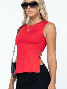 Princess Polly Eco Red Uzo Sleeveless Open Back Tank Top for Women, Size 4